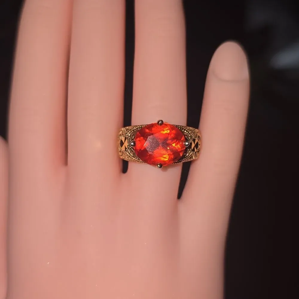 24k Gold Plated 925 Sterling Silver Ring!Elegant FILAGREE Design Garnet.